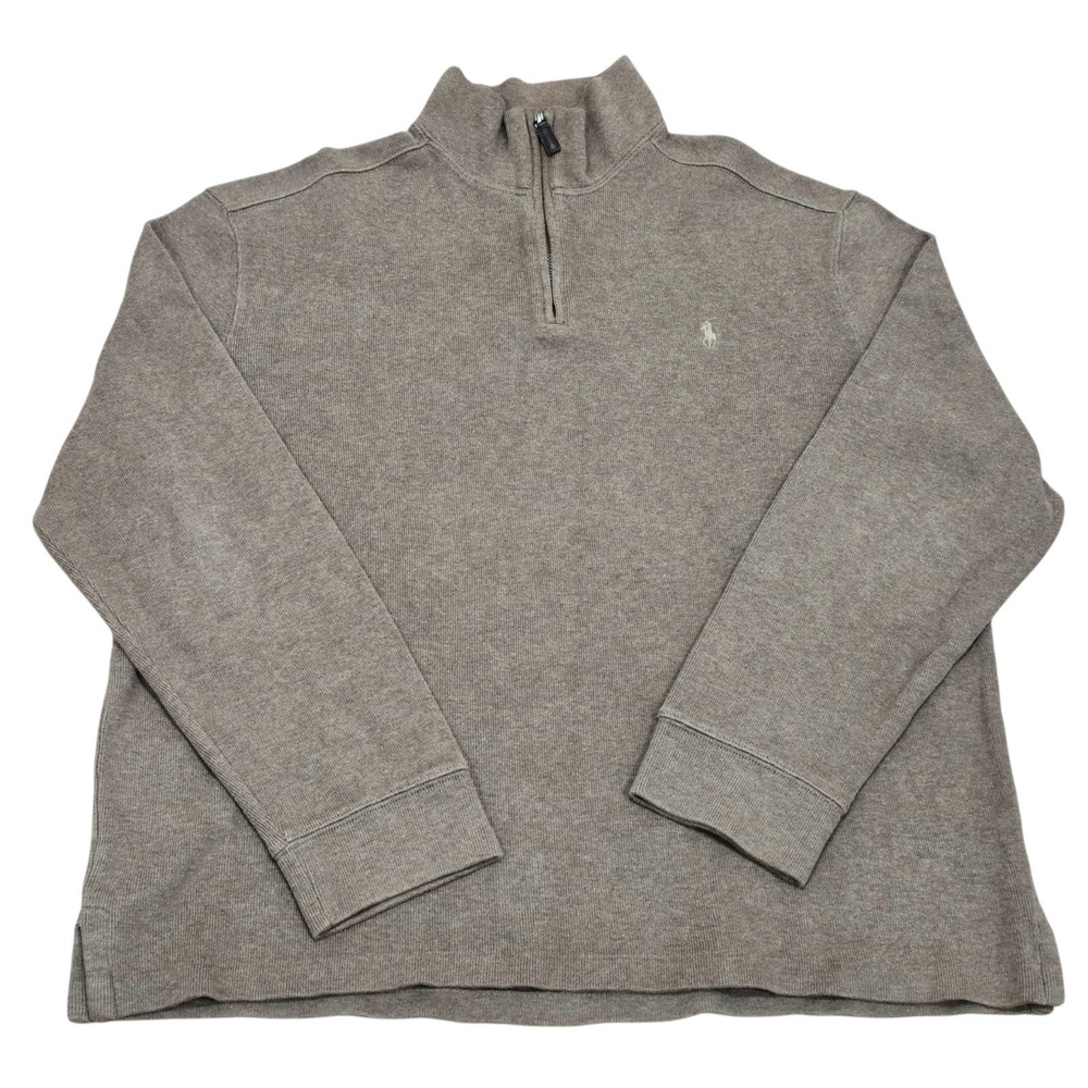 Polo Ralph Lauren Quarter Zip Sweater Men's XL Brown Cotton Pony Pullover